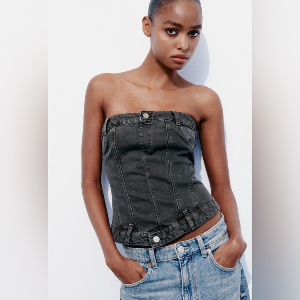 NWT ZARA CORSET STYLE DENIM TOP TRF